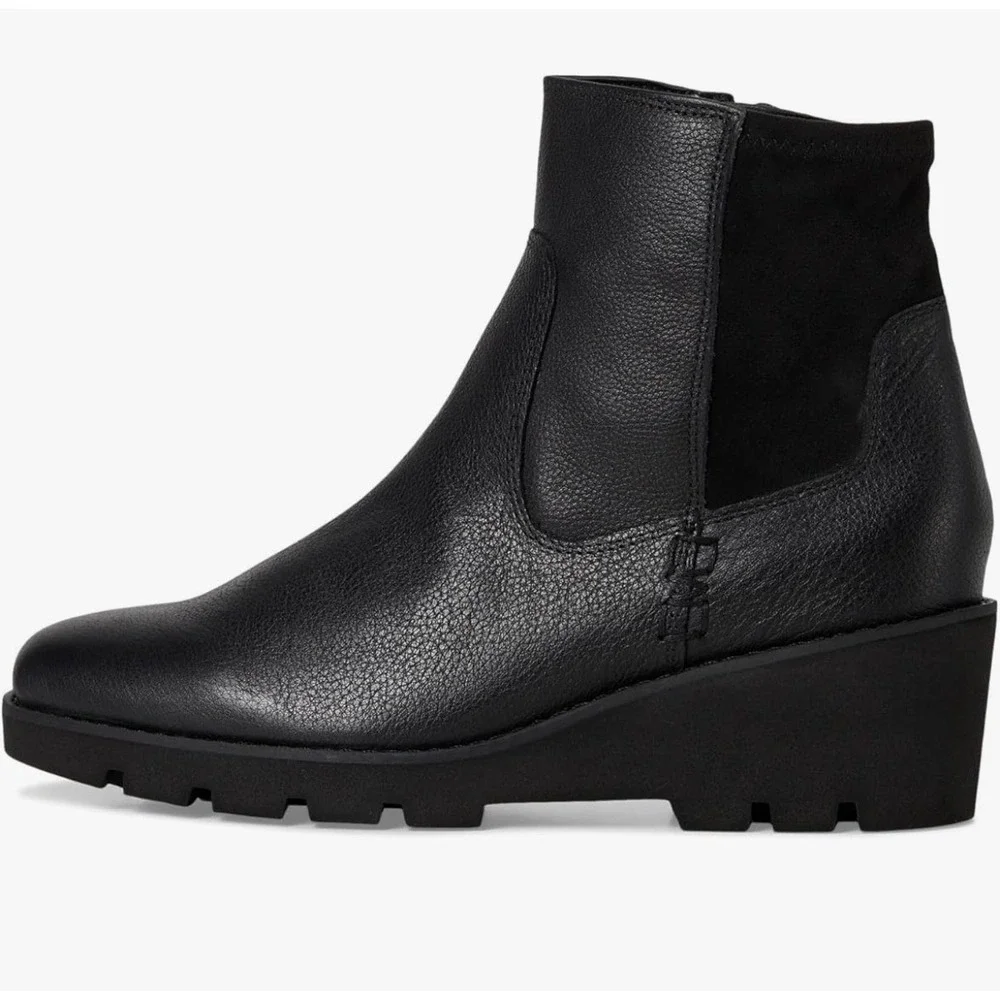 Vionic Ariana Womens Black Leather Wedge Ankle Boots Zip Short J5419L3002 Size 9